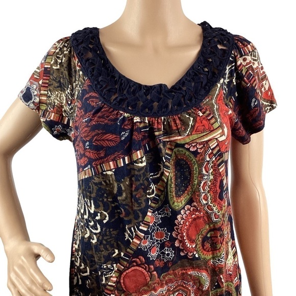 Lucky Brand Peasant Style Top Size S Multicolor Mixed Print - Picture 2 of 7